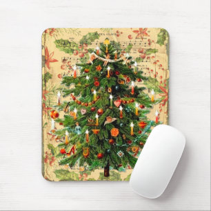 Vintage Christmas tree pattern rustic retro Mouse Mat