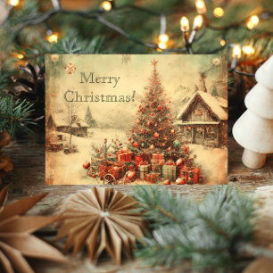 Vintage Christmas tree personalized greeting Card