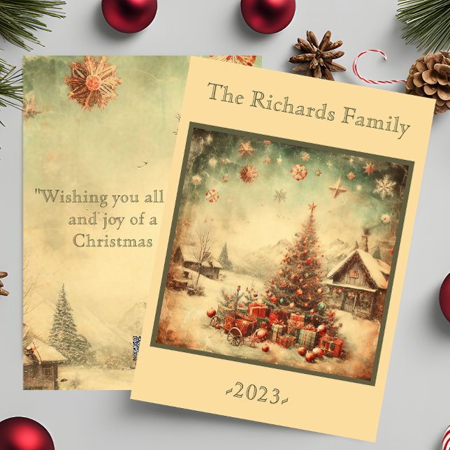 Vintage Christmas tree personalized Holiday Card (Vintage Christmas tree personalized Holiday Card)