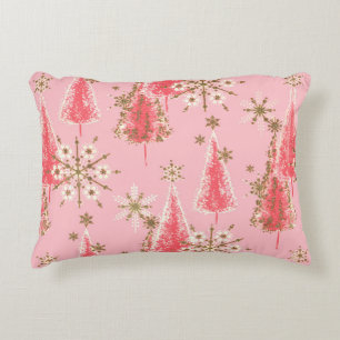 Vintage Christmas Tree Pink and Gold Pattern Decorative Cushion