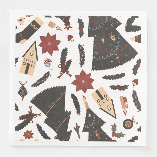 Vintage Christmas Tree Poinsettia Napkin (Front)