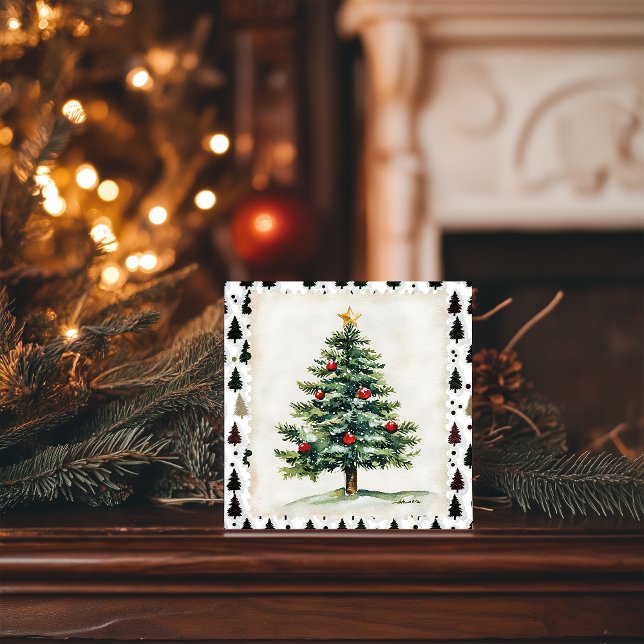 Vintage Christmas Tree Postage Stamp Holiday Card (Creator Uploaded)