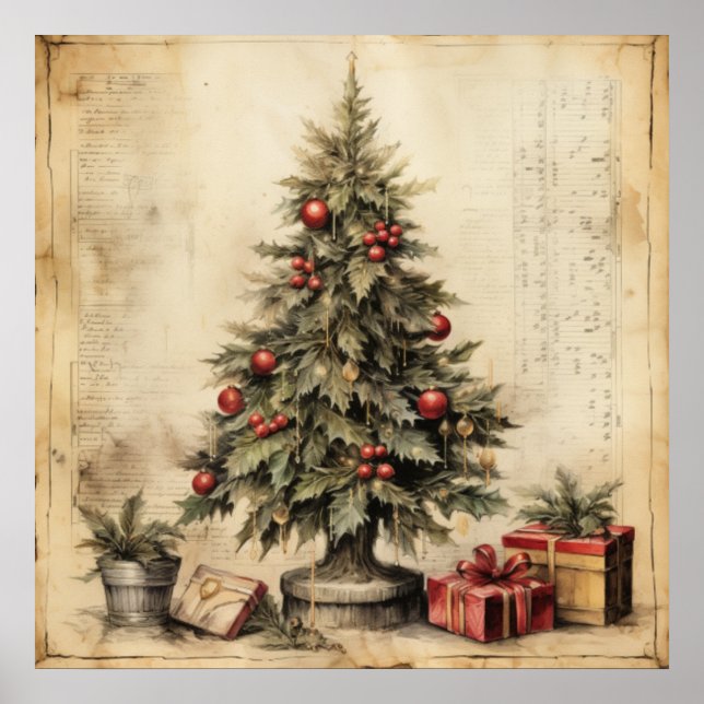 Vintage Christmas Tree Poster (Front)
