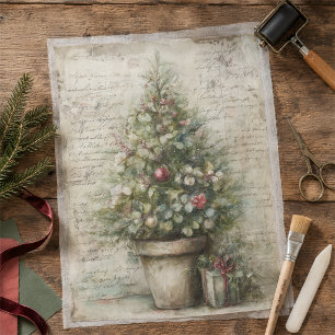 Vintage Christmas Tree Pot Ephemera Decoupage Tissue Paper