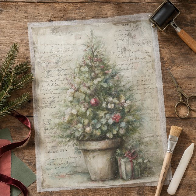 Vintage Christmas Tree Pot Ephemera  Decoupage  Tissue Paper (Creator Uploaded)