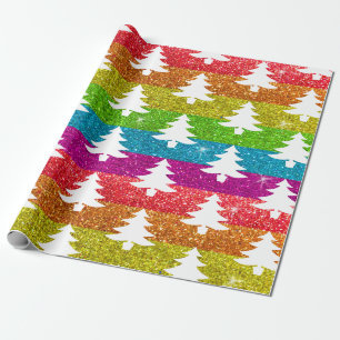 Vintage Christmas Tree Rainbow Glitter Gay Holiday Wrapping Paper