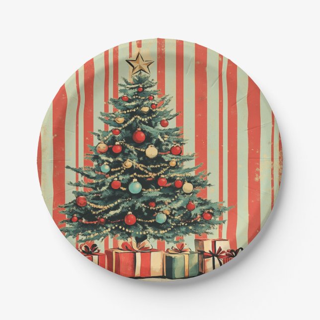Vintage Christmas Tree Retro 1940's magazine  Paper Plate (Front)
