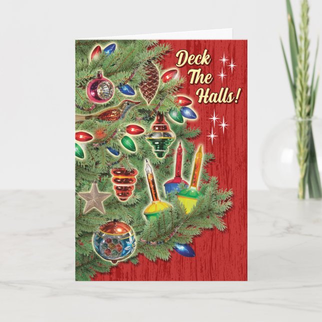 Vintage Christmas Tree Retro Christmas Card (Front)