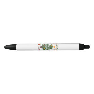 Vintage Christmas Tree Santa Hat 80s 90s Merry Chr Black Ink Pen