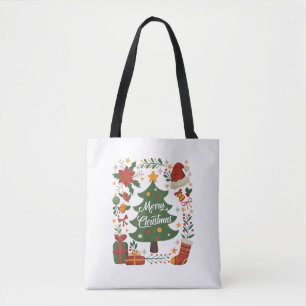 Vintage Christmas Tree Santa Hat 80s 90s Merry Chr Tote Bag