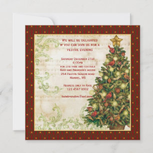 Vintage Christmas tree, swirls party Invitation