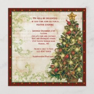 Vintage Christmas tree, swirls party Invitation