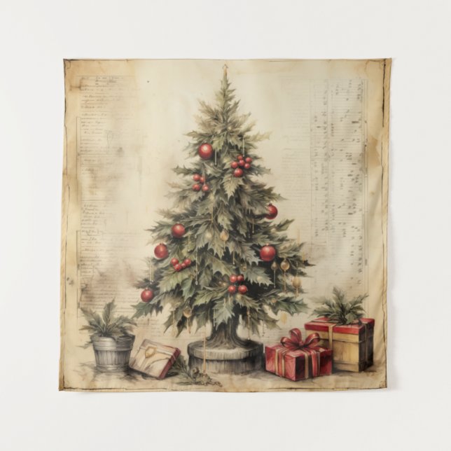 Vintage Christmas Tree Tapestry (Front)
