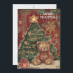Vintage Christmas Tree Teddy Bear Red Green Holiday Card<br><div class="desc">Cute vintage Christmas greeting card with the painting of a Christmas tree with a cute teddy bear sitting underneath. Text says, "Merry Christmas" but is customisable for your own greeting. Personalised on the back with your message and name. Contact me for assistance with your customisation or to request additional matching...</div>