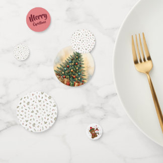 Vintage Christmas Tree & Teddy Bear Table Confetti