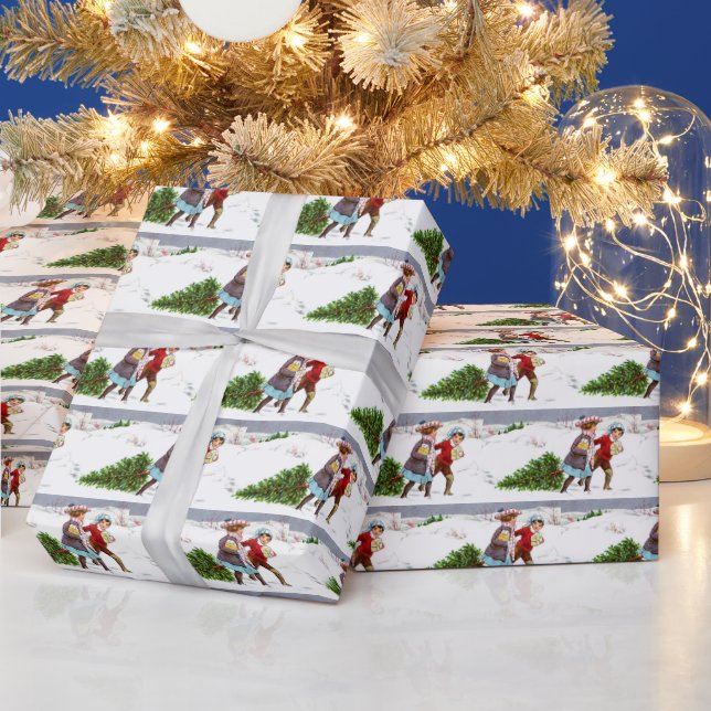 Vintage Christmas tree tiled pattern Wrapping Paper (Holidays)