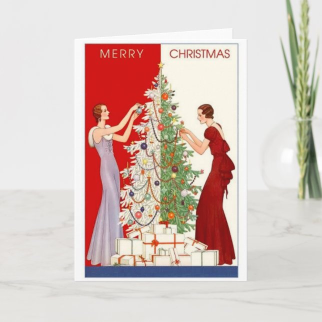 Vintage Christmas tree trimming card (Front)