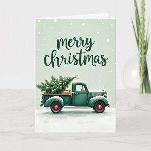 Vintage Christmas Tree Truck Card