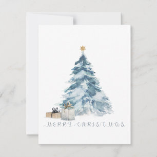 Vintage Christmas tree watercolour gold star Holiday Card