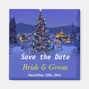 Vintage Christmas tree wedding save the date Magnet