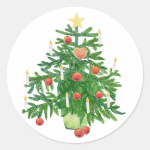 Vintage Christmas Tree with a Star & Heart Cookie Classic Round Sticker