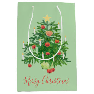 Vintage Christmas Tree with a Star & Heart Cookie Medium Gift Bag