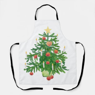 Vintage Christmas Tree with a Star White Apron