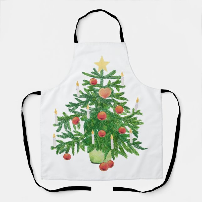 Vintage Christmas Tree with a Star White Apron (Front)