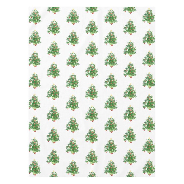 Vintage Christmas Tree with a Star White Tablecloth (Front)