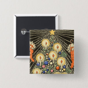 Vintage Christmas, Tree with Candles and a Star 15 Cm Square Badge
