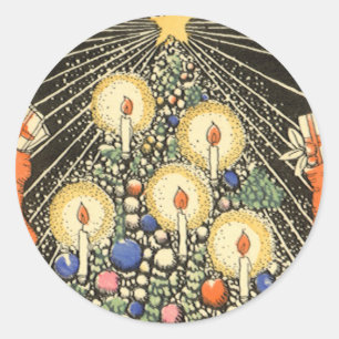 Vintage Christmas, Tree with Candles and a Star Classic Round Sticker