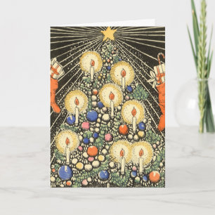 Vintage Christmas, Tree with Candles and a Star Holiday Card