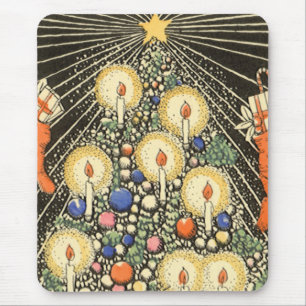 Vintage Christmas, Tree with Candles and a Star Mouse Mat
