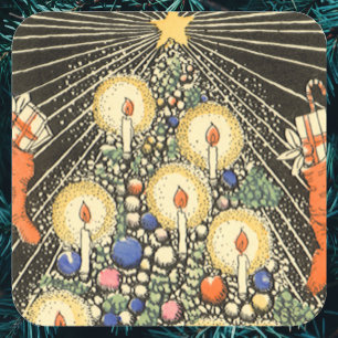 Vintage Christmas, Tree with Candles and a Star Square Sticker