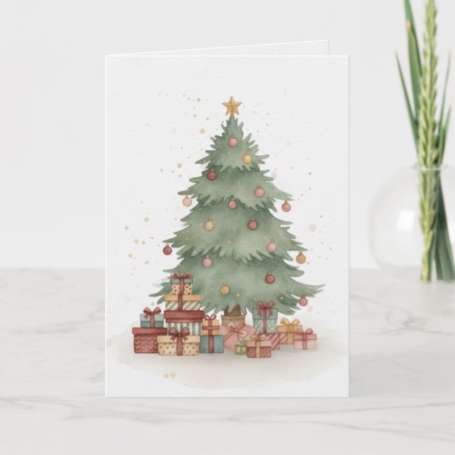 Vintage Christmas Tree with Classic Holiday Gifts  Card (Front)