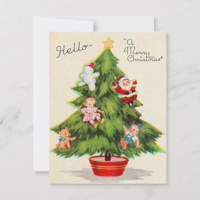 Vintage Christmas Tree With Ornaments Holiday Card (Front)