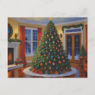 Vintage Christmas Tree with Presents Holiday Postcard