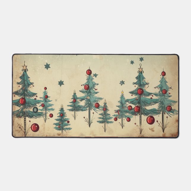 Vintage Christmas Trees and Ornaments Desk Mat (Front)