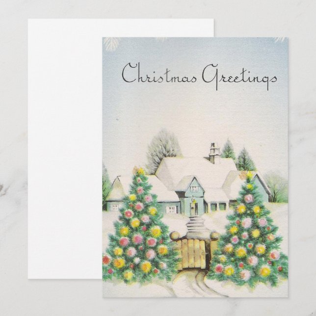 Vintage Christmas Trees Home Holiday Card (Front/Back)