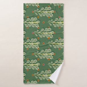 Vintage Christmas Trees Illustration Pattern Bath Towel