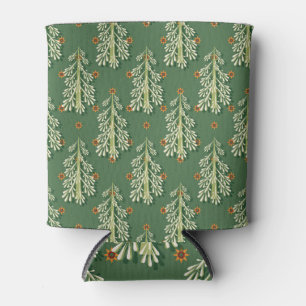 Vintage Christmas Trees Illustration Pattern Can Cooler