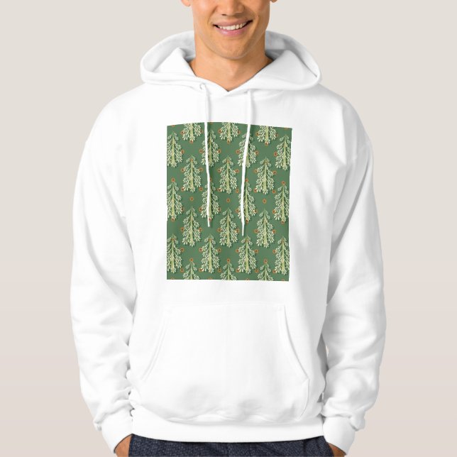 Vintage Christmas Trees Illustration Pattern Hoodie (Front)