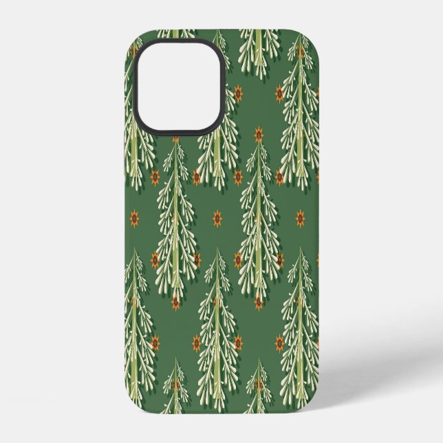 Vintage Christmas Trees Illustration Pattern iPhone Case (Back)