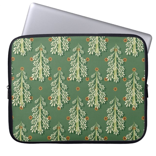 Vintage Christmas Trees Illustration Pattern Laptop Sleeve (Front)