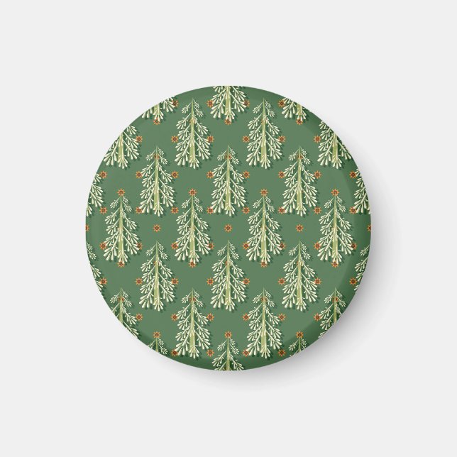 Vintage Christmas Trees Illustration Pattern Magnet (Front)