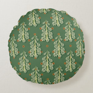 Vintage Christmas Trees Illustration Pattern Round Cushion