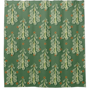 Vintage Christmas Trees Illustration Pattern Shower Curtain
