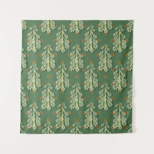 Vintage Christmas Trees Illustration Pattern Tapestry