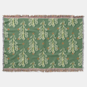 Vintage Christmas Trees Illustration Pattern Throw Blanket