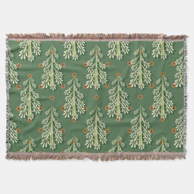 Vintage Christmas Trees Illustration Pattern Throw Blanket (Front)